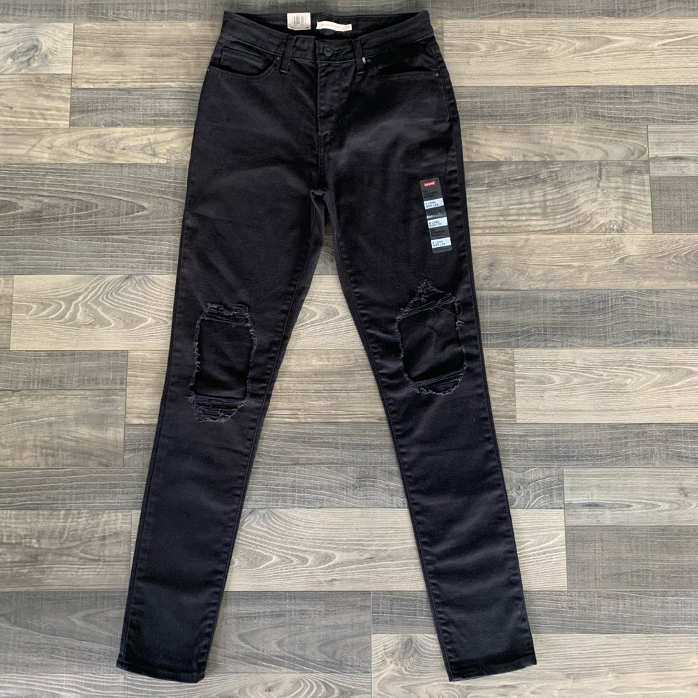 Levi’s 721 8 Long High Rise Skinny Destroyed Black Jeans - Picture 5 of 16